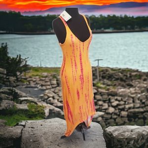Splendid Orange Hot Pink Tie Dyed Maxi Dress Skirt Size S Made in USA Miami Vibe